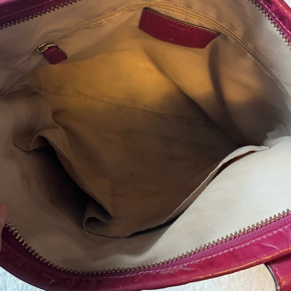 Coach Patent Leather Medium-Sized Tote Bag, Cranberry dark pink color - Picture 14 of 16